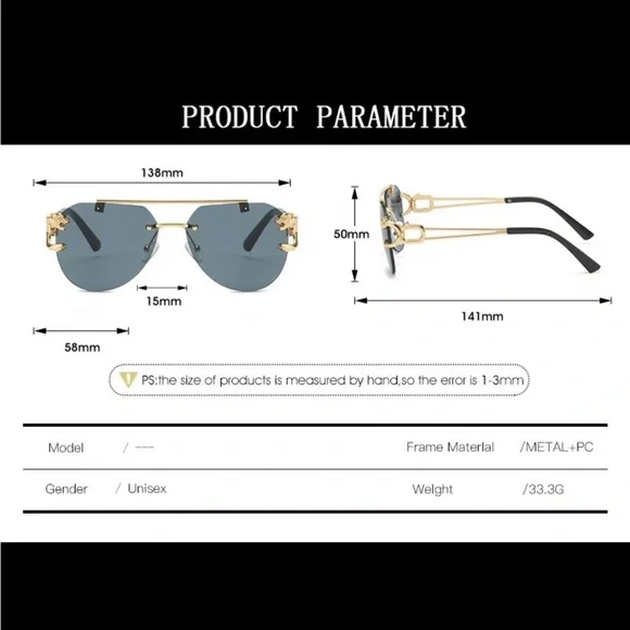 COPY - Gold Rimless Stainless Steel Sunglasses Grey Lenses - Picture 3 of 3